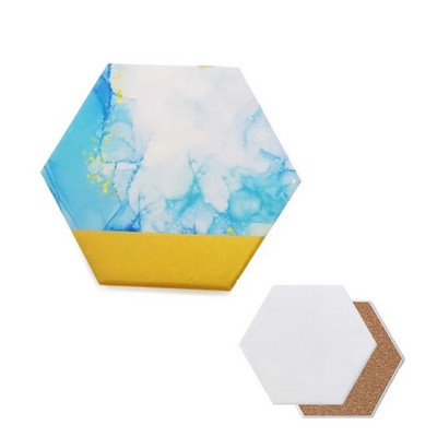 Hexagon Stone Coaster with Cork Base and Logo Print